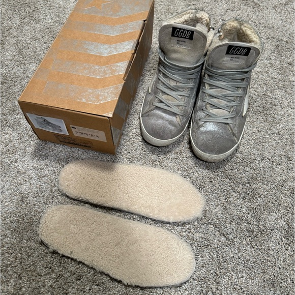 Golden Goose Francy Silver Glitter Suede & Shearling Sneaker sz 37 - Picture 10 of 13